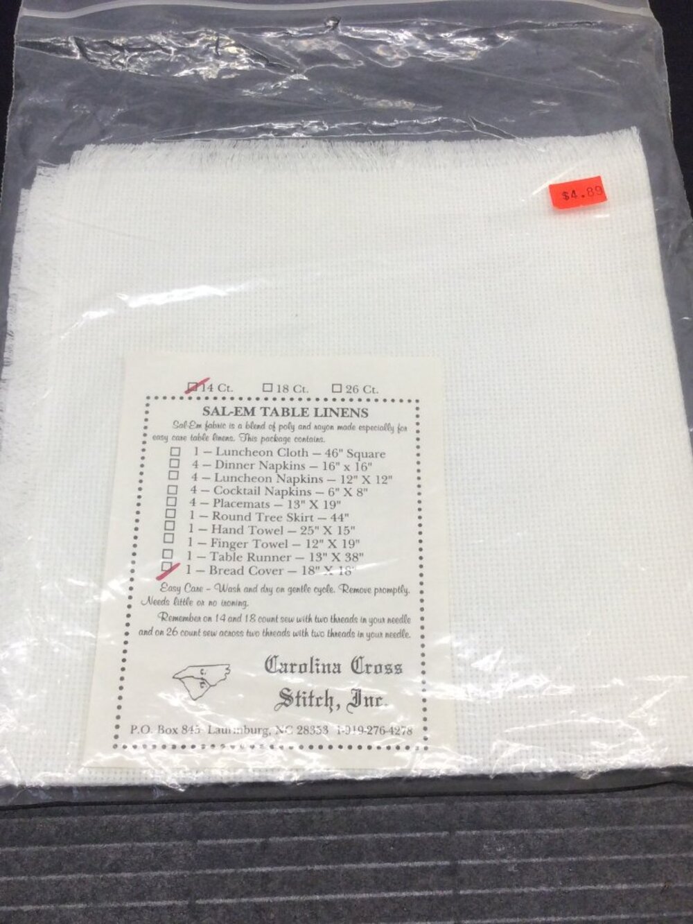 Carolina Cross Stitch Linen Aida Cloth 14 Count 18x18 White Bread Cover